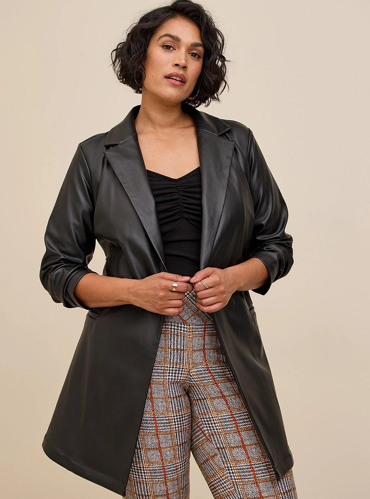Faux Leather Tie Waist Jacket