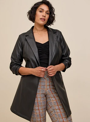 Faux Leather Tie Waist Jacket