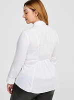 Poplin Corset Detail Smocked Back Button Up Shirt