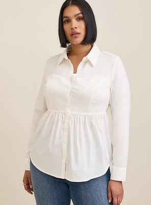 Poplin Corset Detail Smocked Back Button Up Shirt