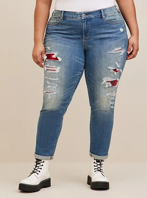 Boyfriend Straight Vintage Stretch Mid-Rise Rip & Repair Jean