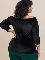 Stretch Velvet Shirred Front Off The Shoulder Top