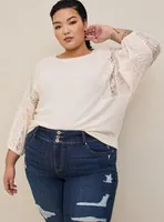 Classic Fit Super Soft Plush With Lace Sleeves Sweatshirt