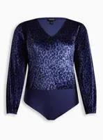 Stretch Velvet V-Neck Long Sleeve Bodysuit