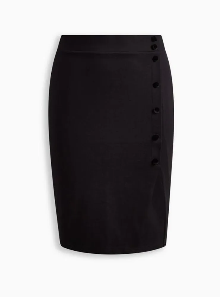 At The Knee Ponte Pencil Skirt With Slit