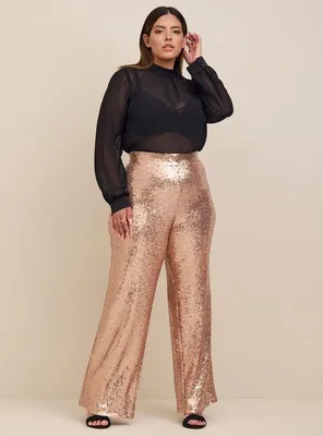 Pull-On Wide Leg Sequin High-Rise Pant