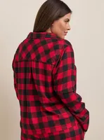 Woven Crop Button Down Long Sleeve Sleep Shirt