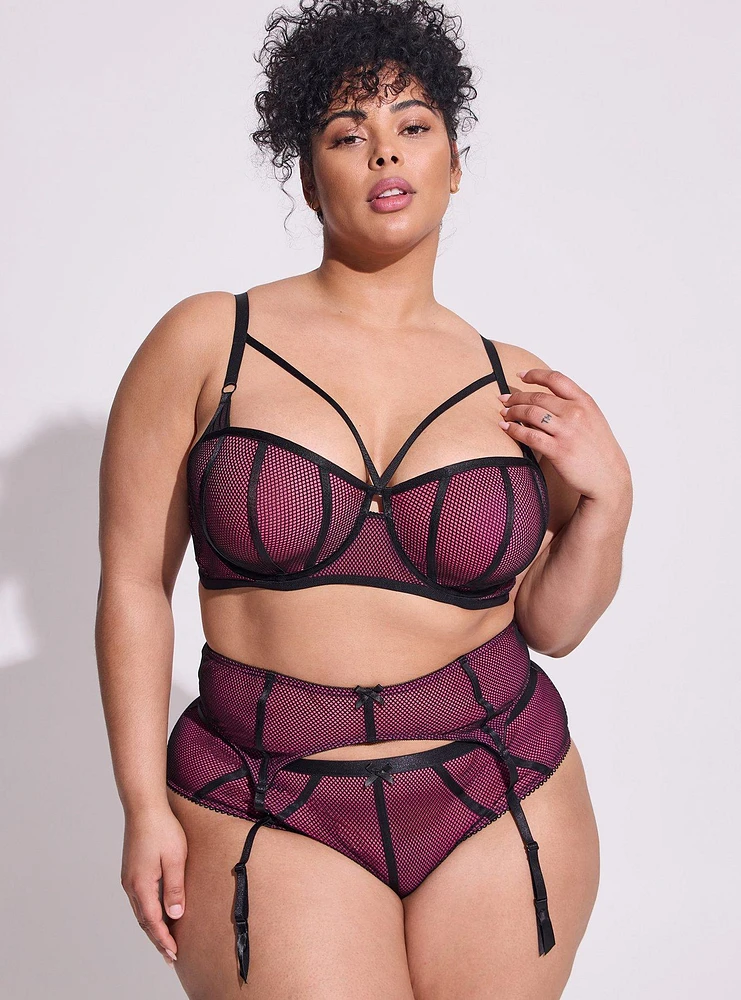 Fishnet & Satin Binding Longline Bra