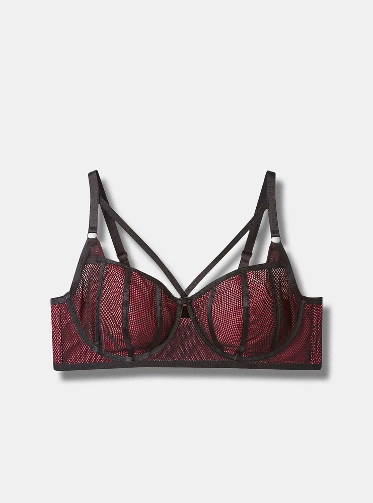 Fishnet & Satin Binding Longline Bra