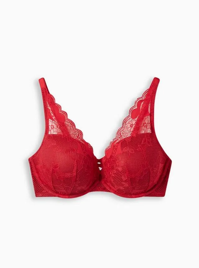 NWT TORRID SIZE 46D PUSH-UP PLUNGE STRAPPY V BRA - LACE DARK RED