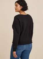 Relaxed Fit Cozy Fleece Notch Neck Drop Shoulder Crop Sweatshirt