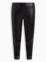 Full Length Signature Waist Faux Leather Lace Hem Legging