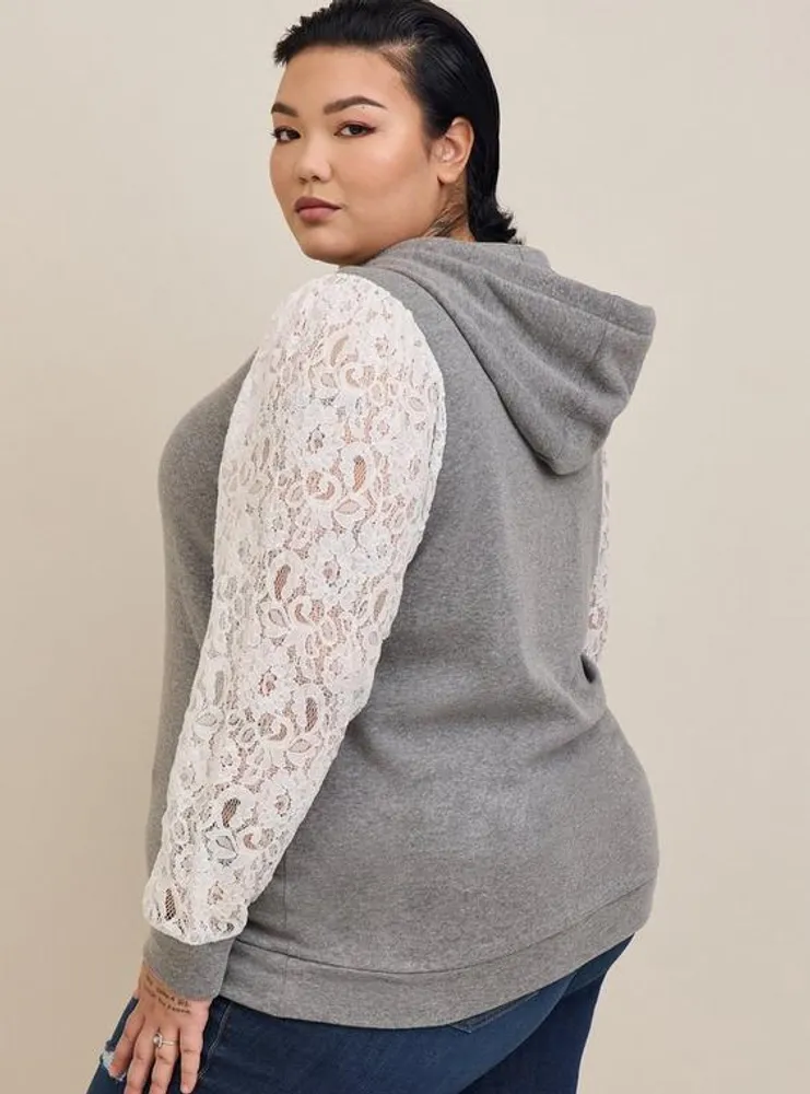 Classic Fit Cozy Fleece Lace Sleeves Hoodie