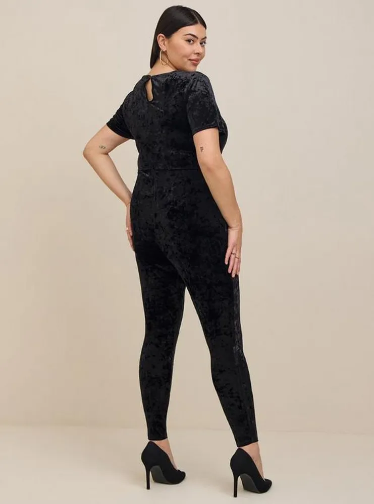 Full Length Crushed Velvet Short Sleeve Catsuit