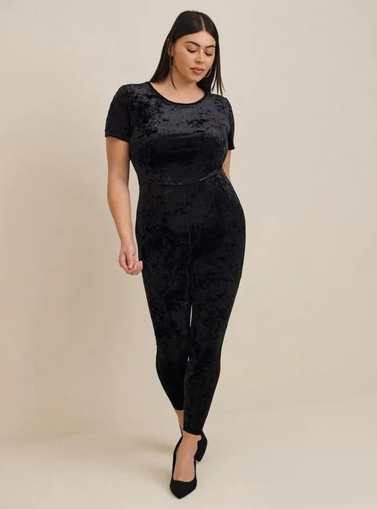 Full Length Crushed Velvet Short Sleeve Catsuit