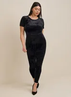 Full Length Crushed Velvet Short Sleeve Catsuit