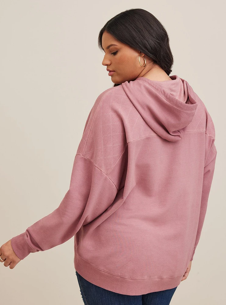 Relaxed Super Soft Fleece Quilted Yoke Drop Shoulder Hoodie