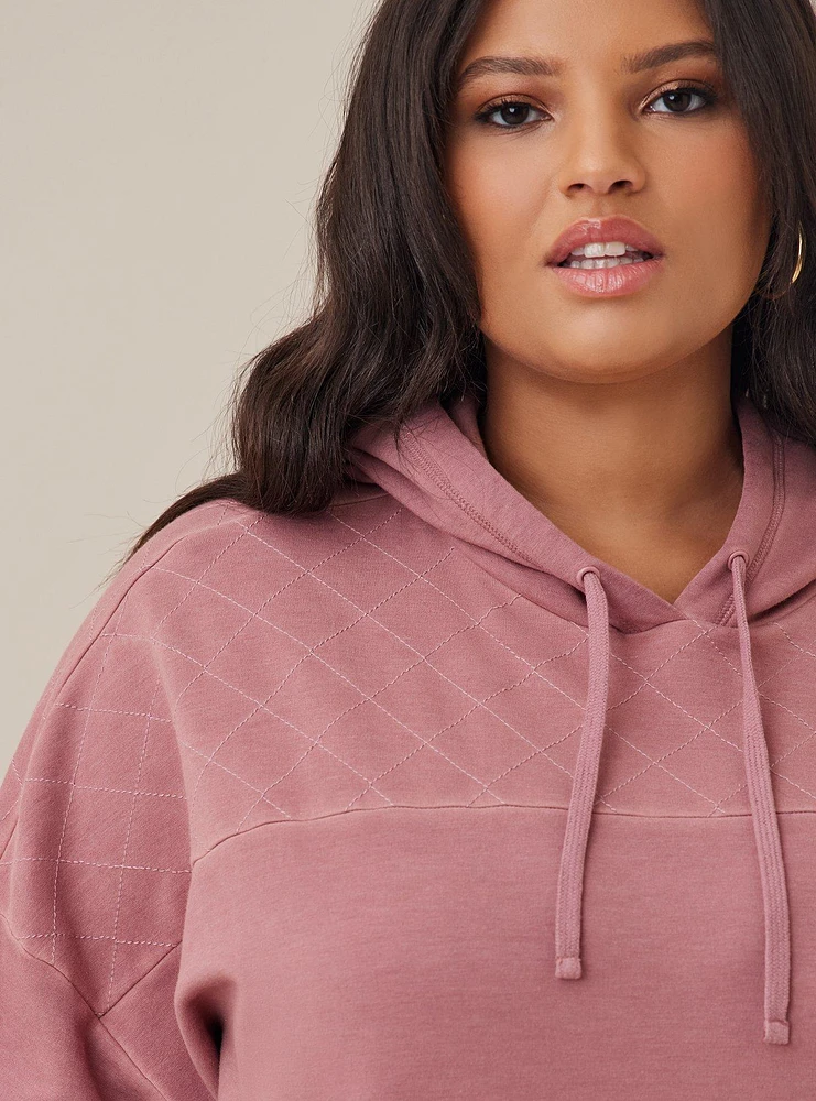 Relaxed Super Soft Fleece Quilted Yoke Drop Shoulder Hoodie