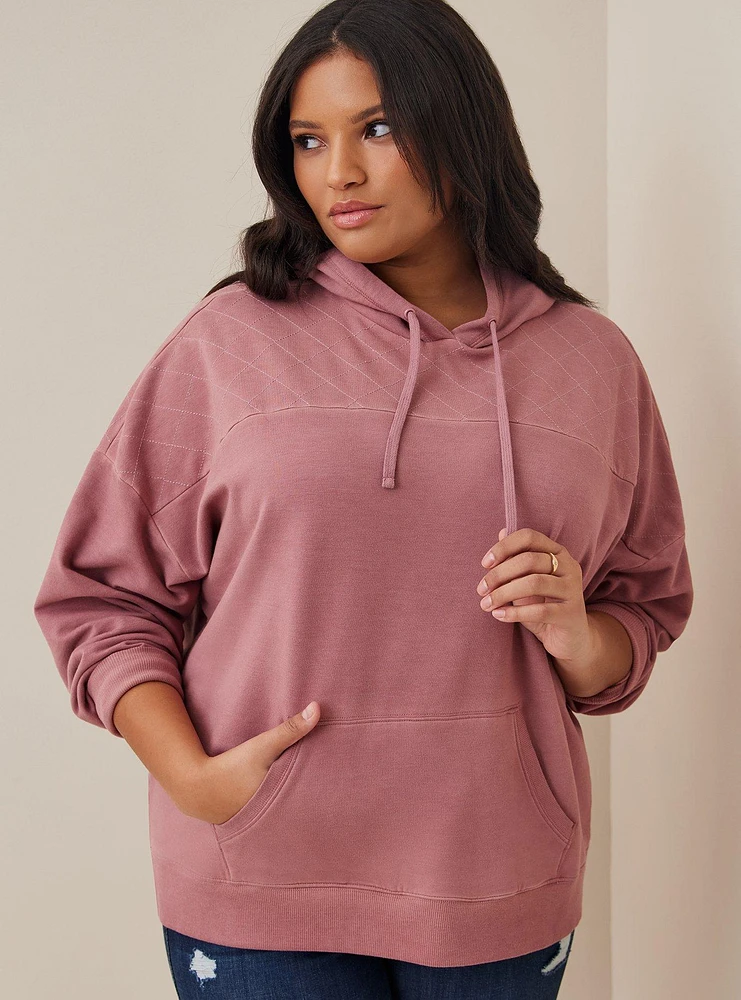 Relaxed Super Soft Fleece Quilted Yoke Drop Shoulder Hoodie