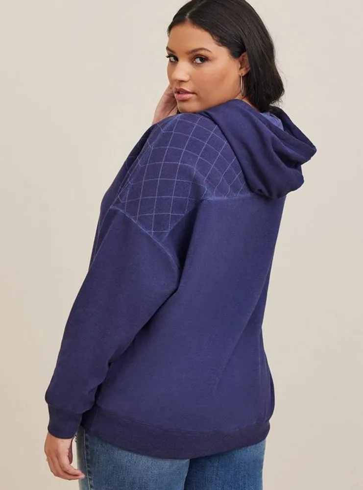 Relaxed Super Soft Fleece Quilted Yoke Drop Shoulder Hoodie