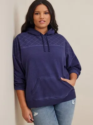 Relaxed Super Soft Fleece Quilted Yoke Drop Shoulder Hoodie