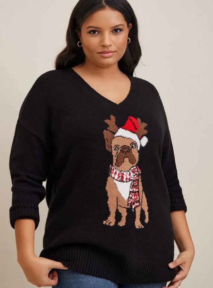 Frenchie Pullover Slouchy V-Neck Tunic Sweater