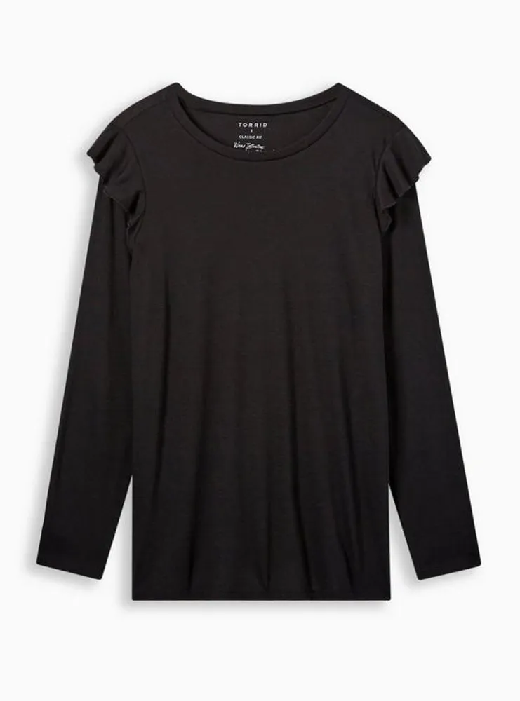 Classic Fit Signature Jersey Crew Neck Ruffle Shoulder Tee