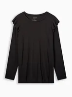 Classic Fit Signature Jersey Crew Neck Ruffle Shoulder Tee