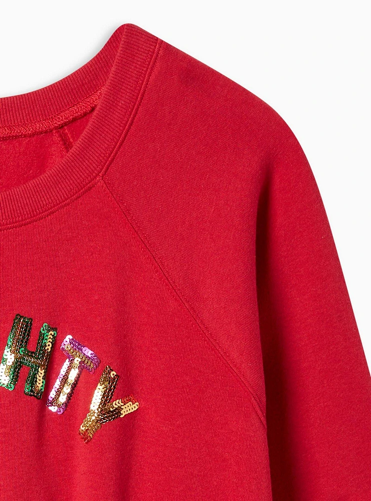 Naughty & Nice Classic Fit Cozy Fleece Crew Sequin Sweater