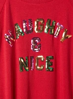 Naughty & Nice Classic Fit Cozy Fleece Crew Sequin Sweater