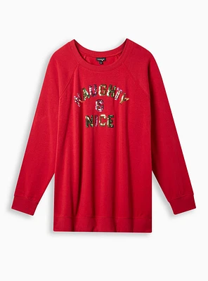 Naughty & Nice Classic Fit Cozy Fleece Crew Sequin Sweater