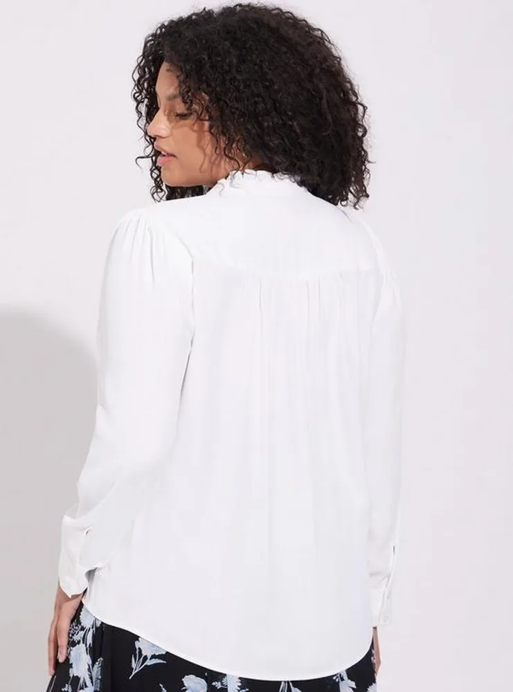 Madison Georgette Ruffle Mock Neck Button-Up Shirt