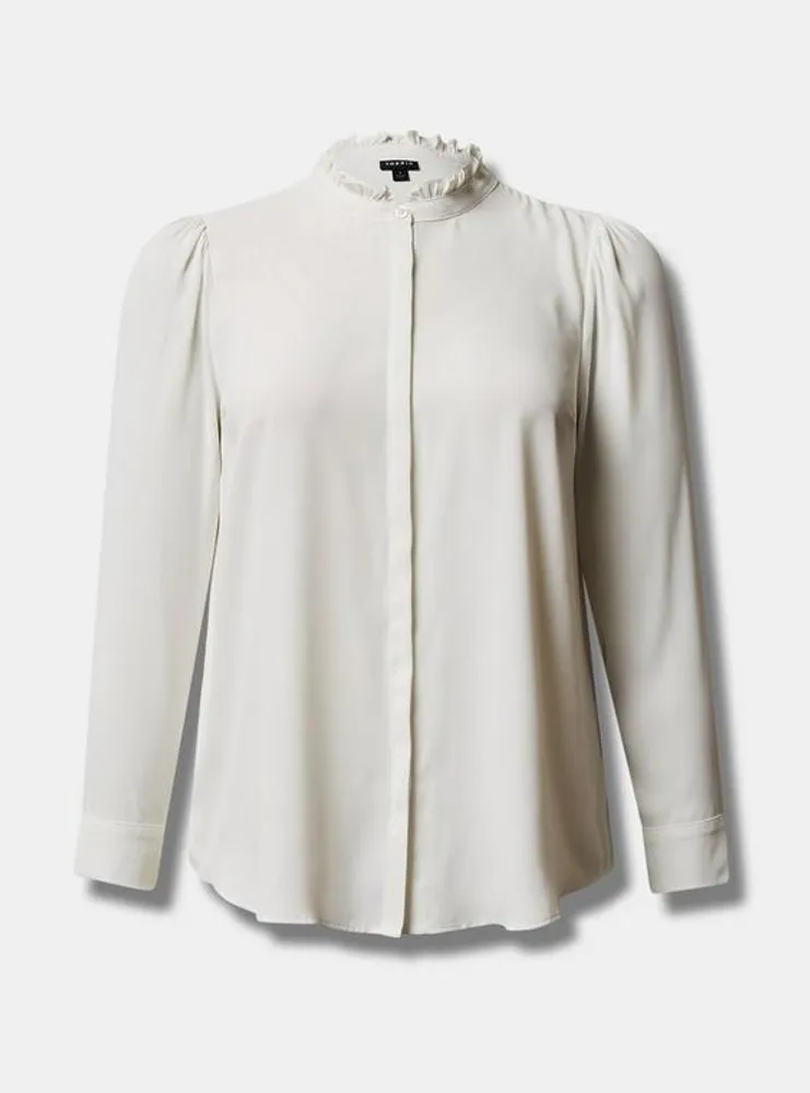 Madison Georgette Ruffle Mock Neck Button-Up Shirt