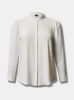 Madison Georgette Ruffle Mock Neck Button-Up Shirt