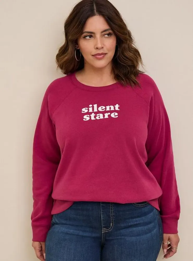 Silent Stare Cozy Fleece Crew Neck Raglan Sweatshirt