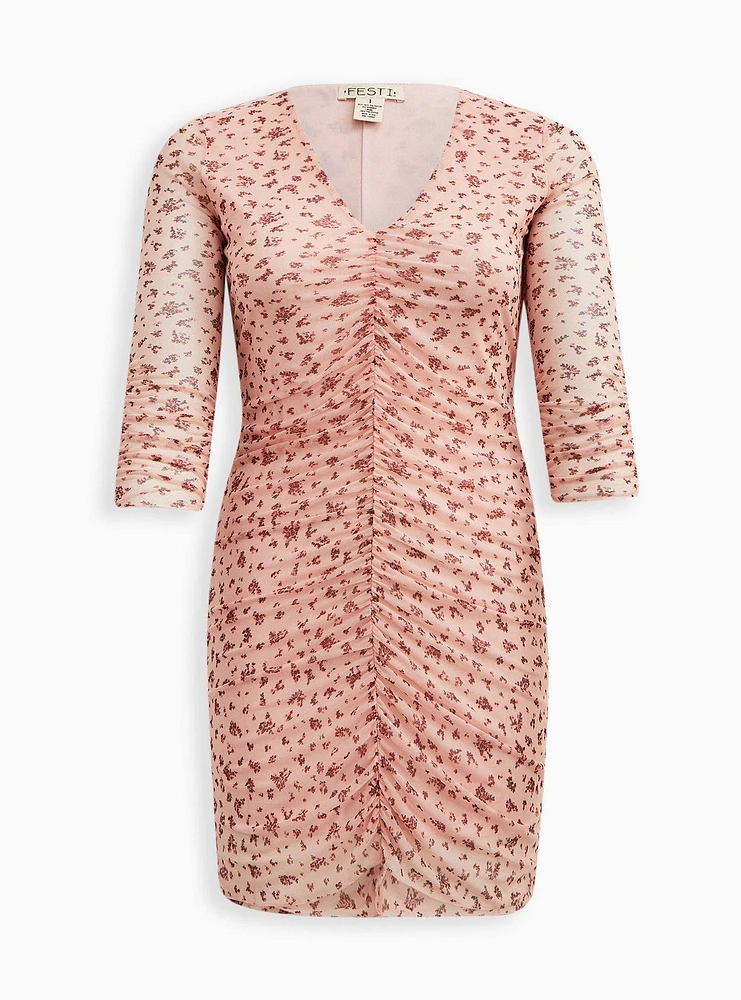 Festi Mini Mesh Long Sleeve Bodycon Dress