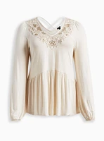 Babydoll V-Neck Embroidered Long Sleeve Top