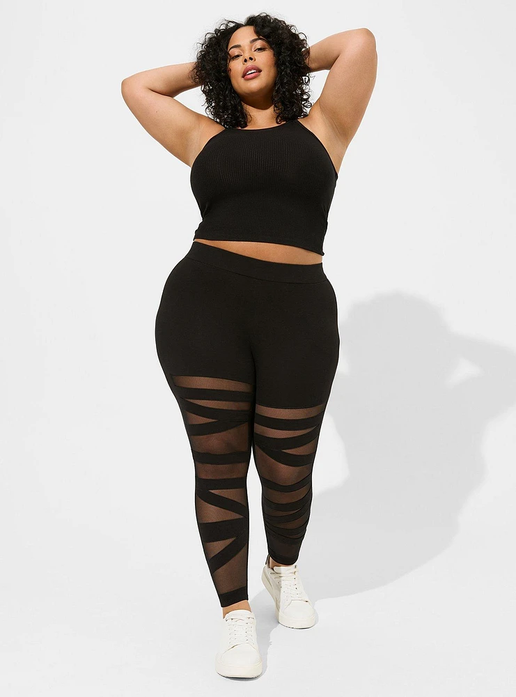 Crop Signature Waist Cutout Mesh-Back Legging