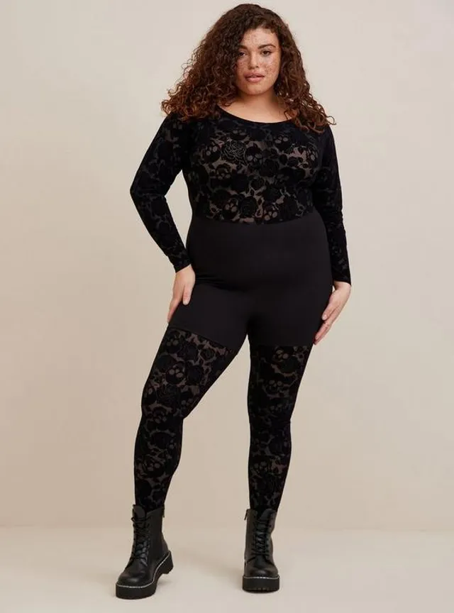 TORRID Full Length Flocked Floral Skull Catsuit