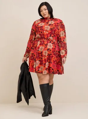 Mini Clip Dot Blouson Sleeve Dress