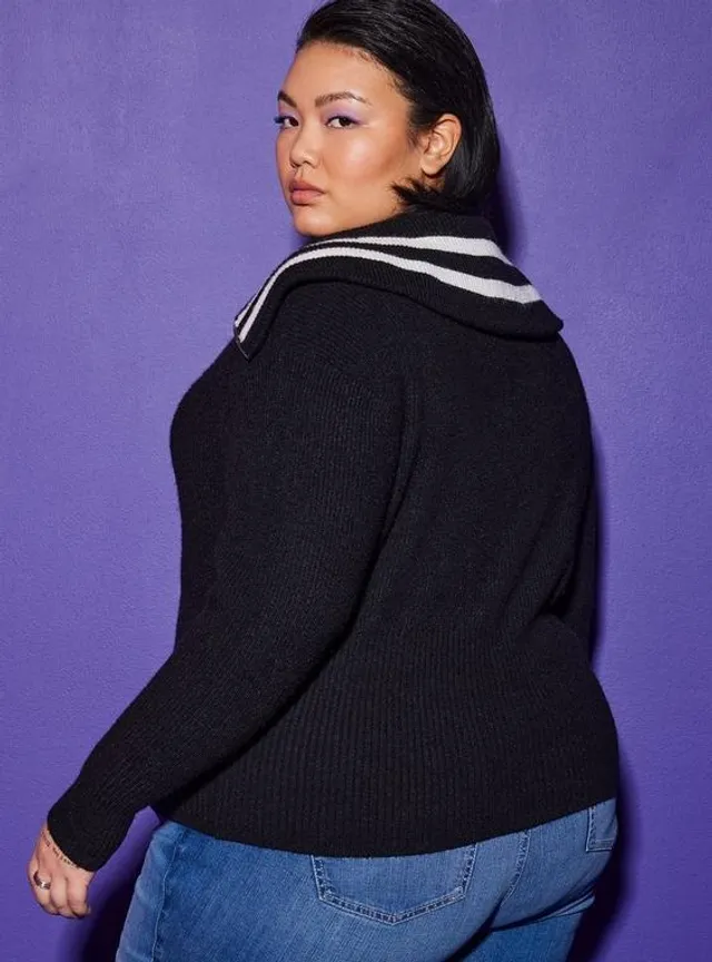 TORRID Lovesick Shaker Stitch Zip Front Pullover Sweater