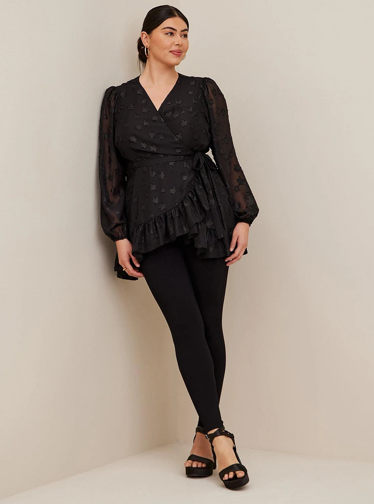 Lurex Star Surplice Ruffle Hem Top