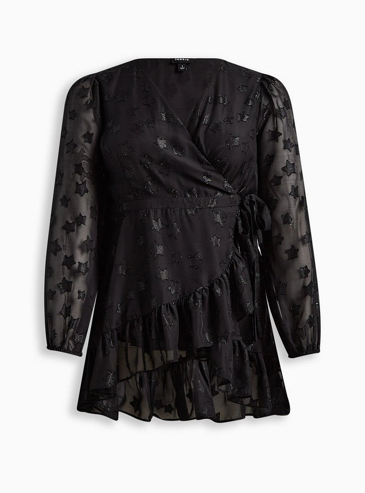 Lurex Star Surplice Ruffle Hem Top