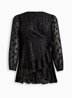 Lurex Star Surplice Ruffle Hem Top
