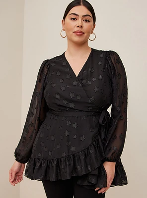 Lurex Star Surplice Ruffle Hem Top