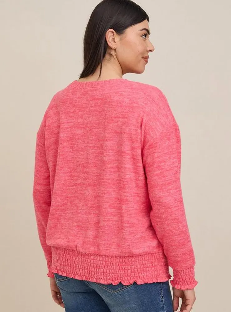 Relaxed Fit Super Soft Plush Drop Shoulder Smocked Bottom Sweatshirt