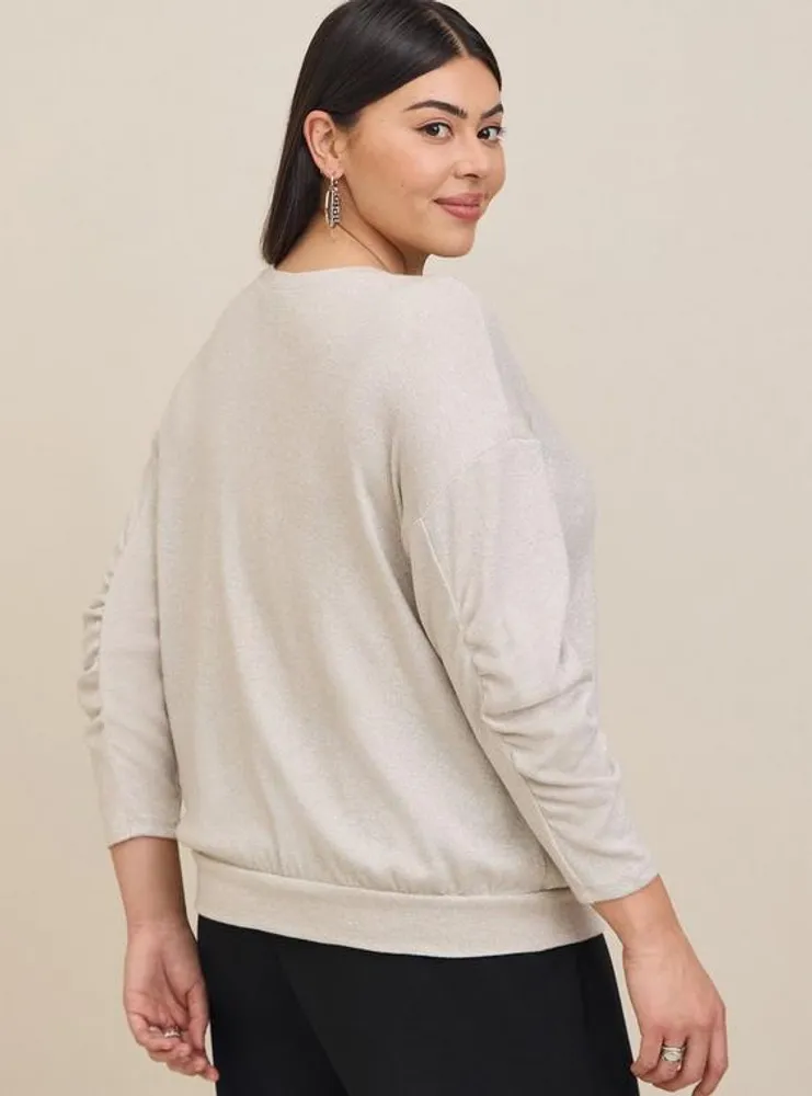 Sparkle Knit Drop Shoulder Shirred Sleeve Top.