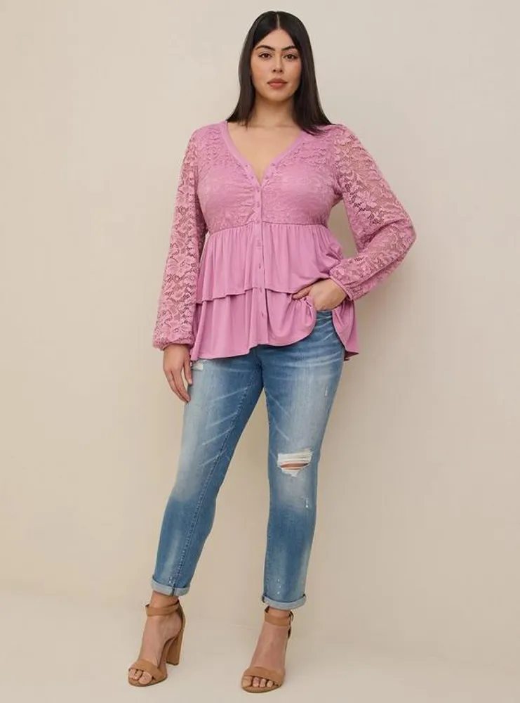 Plus Size - Babydoll Super Soft Tie-Front Off-Shoulder Top - Torrid