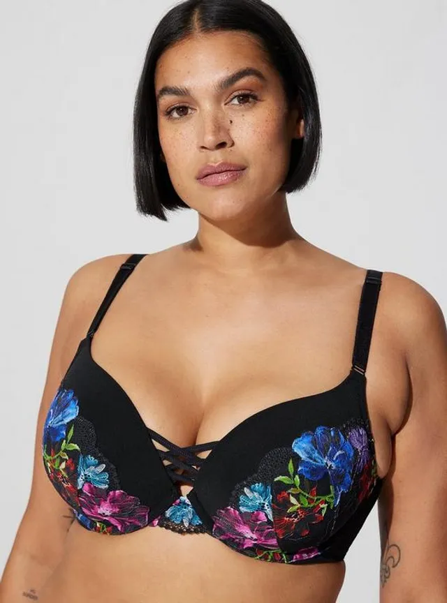 Torrid 40D 42D Plunge Push-Up Floral Lace Strappy Straight Back Bra