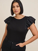 Super Soft Rib Fabric Mix Ruffle Top